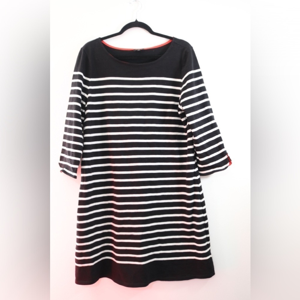 Talbots Navy Striped Midi Nautical Cotton Dress - 3/4 Sleeves Women's Size XL